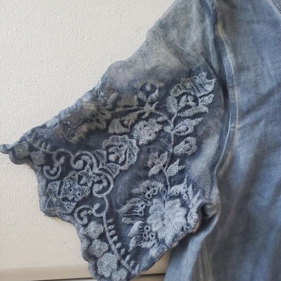 Gretty Zueger Tunic Dress Women Large Blue Lace Lagenlook Whimsy Embroidery Boho - Picture 4 of 8